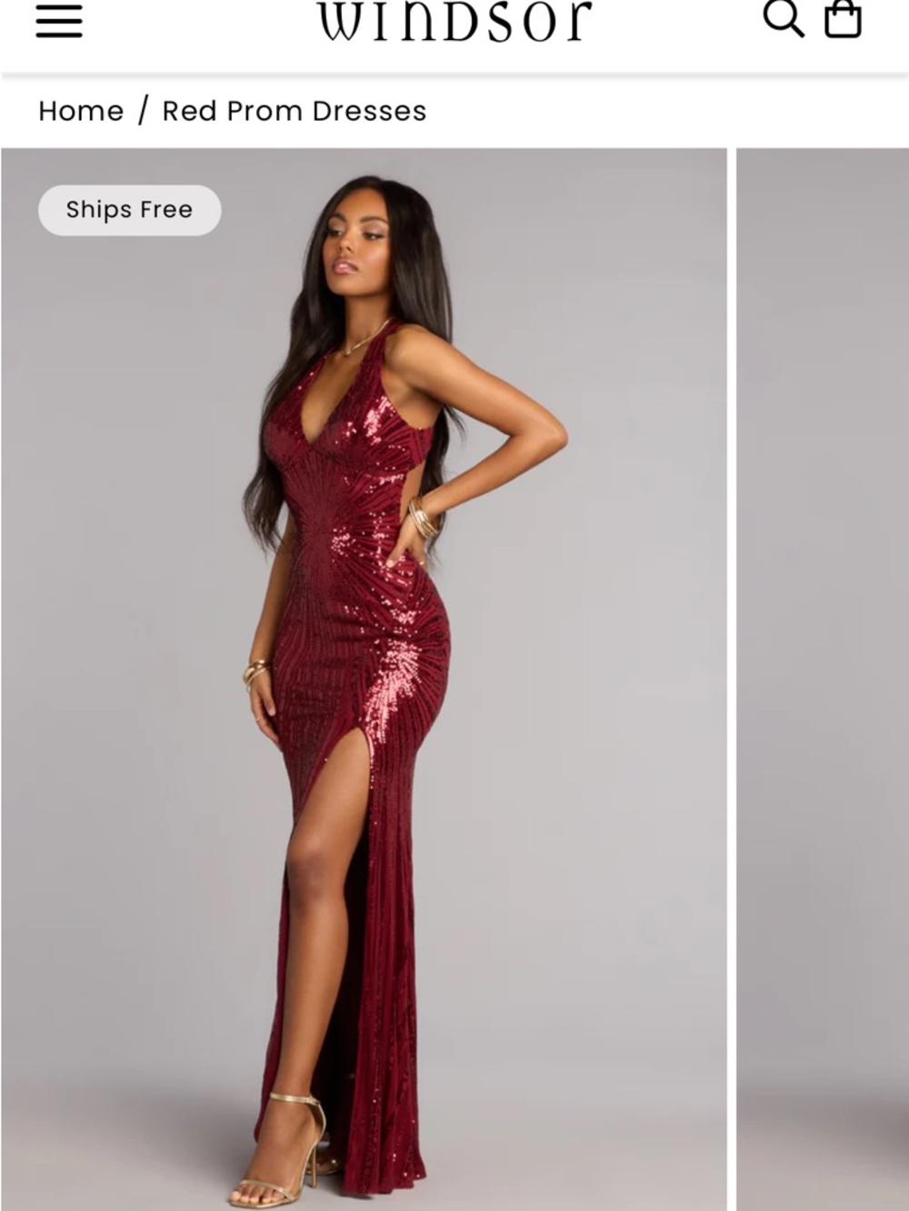 Windsor Wine Red Sequin Open-Back Gown - Picture 2 of 2
